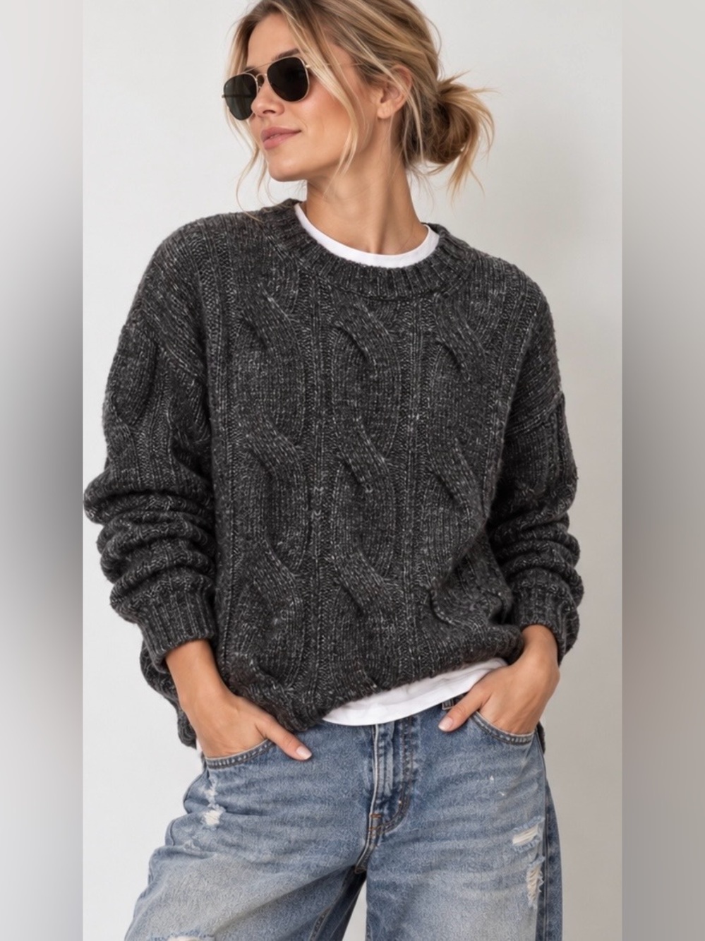 NWT - American Eagle “Woah So Soft” Cable Knit in Charcoal/Heather Gray